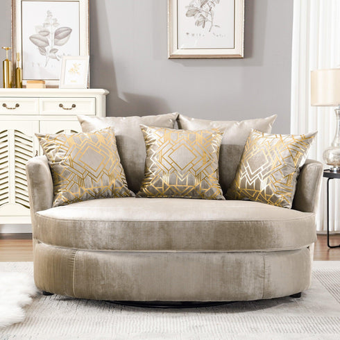 Aqif Elegant Swivel Barrel Chair - Champagne Accent Swivel Chair | Swivel Chairs for Living Rooms | Kinwell Furniture | Top Swivel Chairs